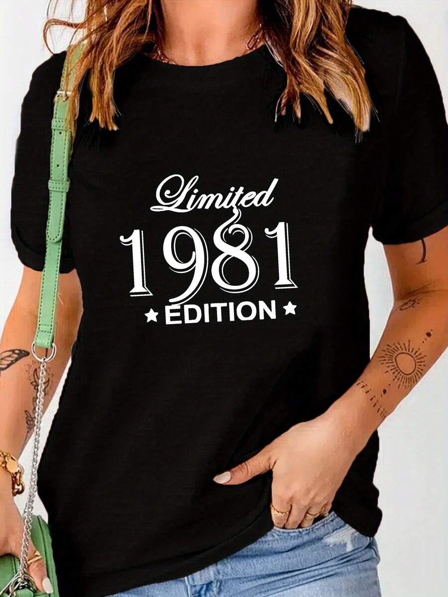 Camiseta de Mujer Edición Limitada 1981. Top cómodo y versátil de manga corta. - Negro - Ver 1