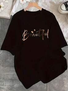 Unique Y2K Style T-Shirt With A Sleek And Modern Gold "Beautiful" Design, Perfect For Expressing Your Beauty And Personality. Ideal For Any Occasion, It Pairs Well With Your Best Outfits And Will Make You Stand Out. Don't Miss Out! JOFV - Black - View 7