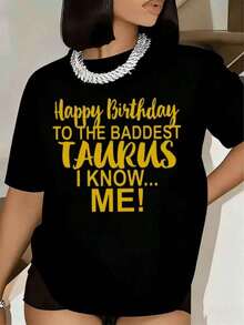 Camiseta de Mujer Feliz Cumpleaños al Destinado Tauro, Estampado 'Me Conozco', Manga Corta, Cuello Redondo, Ropa Casual para Fiesta de Cumpleaños, Camiseta de Algodón - Negro - Ver 6