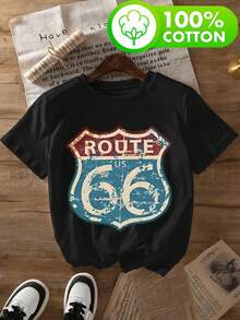 Camiseta de moda para mujer, estampado vintage, primavera-verano, diseño casual y cómodo para vacaciones al aire libre - Negro - Ver 1