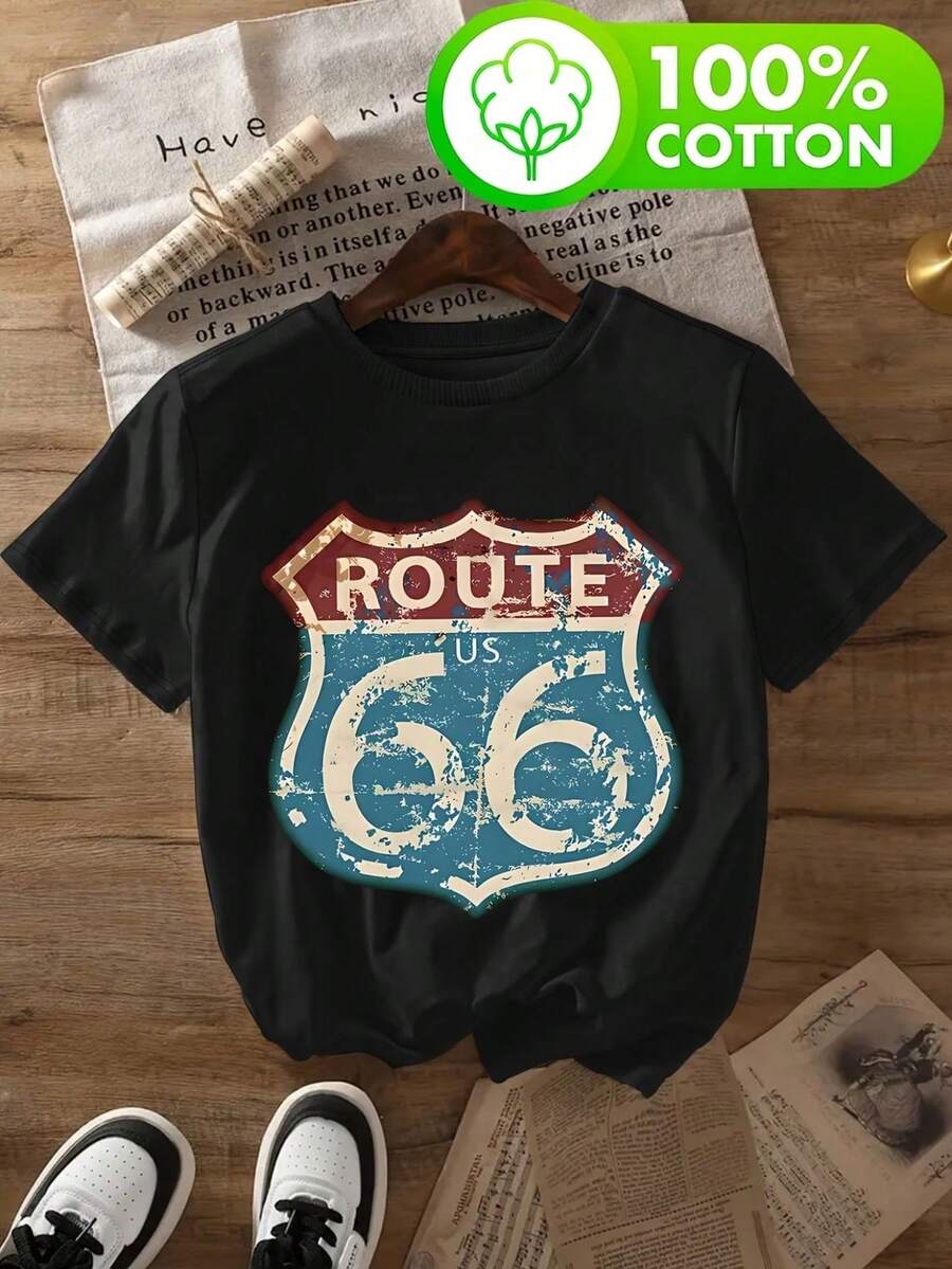 Camiseta de moda para mujer, estampado vintage, primavera-verano, diseño casual y cómodo para vacaciones al aire libre - Negro - Ver 1