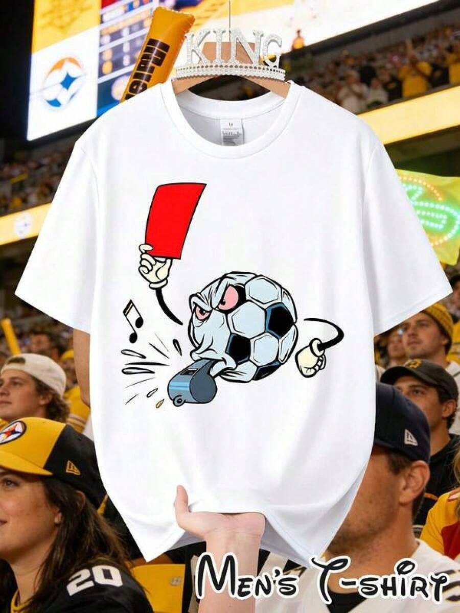Camiseta de manga corta con estampado "Referee Fun Style" para fútbol. Presenta un divertido diseño de árbitro, perfecto para atuendos modernos y juguetones, así como para salidas informales a comer fuera. Incorpora el divertido estilo de arbitraje de fútbol, adecuado para el uso diario de los estudiantes y para viajes de vacaciones. - Negro - Ver 1