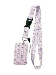 1 Set Bow Pattern Fashion Personalized Pull-Tab Card Holder, Bow Pattern Printed Keychain Pendant Bag Charm, Student ID/Transit Card Protector, Suitable For Office Workers And Students - Rectangle - View 3