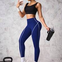 MewMuse. Slayform 1 pieza Leggings cortos con patrón de rayas de contraste blanco y negro para mujeres, para hacer ejercicio y yoga - Rojo y blanco - Ver 7
