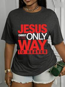 Suave, transpirable y ligera para comodidad durante todo el día. Camiseta de manga corta con cuello redondo y estampado, con el diseño: "-Cristo es el camino al cielo."Este elegante top presenta un diseño casual de cuello redondo y está hecho de un tejido suave y elástico.Cuello redondo clásico con un corte relajado que favorece todas las formas del cuerpo y es fácil de combinar con jeans, pantalones cortos y leggings. - Blanco - Ver 7