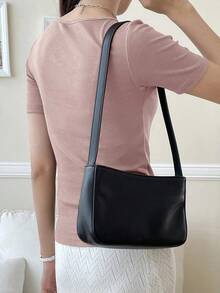Camiseta de punto acanalado con cuello cuadrado, tops cortos para mujer tops lindos - Rosa - Ver 2