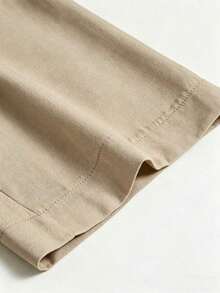 Pantalones Con Pierna Ancha Y Pliegues En Color Sólido Con Bolsillos Diagonales - Caqui 2 - Ver 4