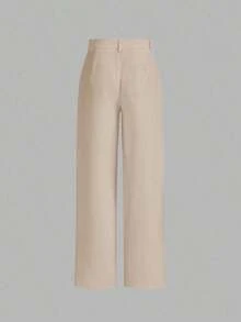 Pantalones Rectos De Verano Con Cintura Alta De Color Azul Claro - Albaricoque - Ver 2