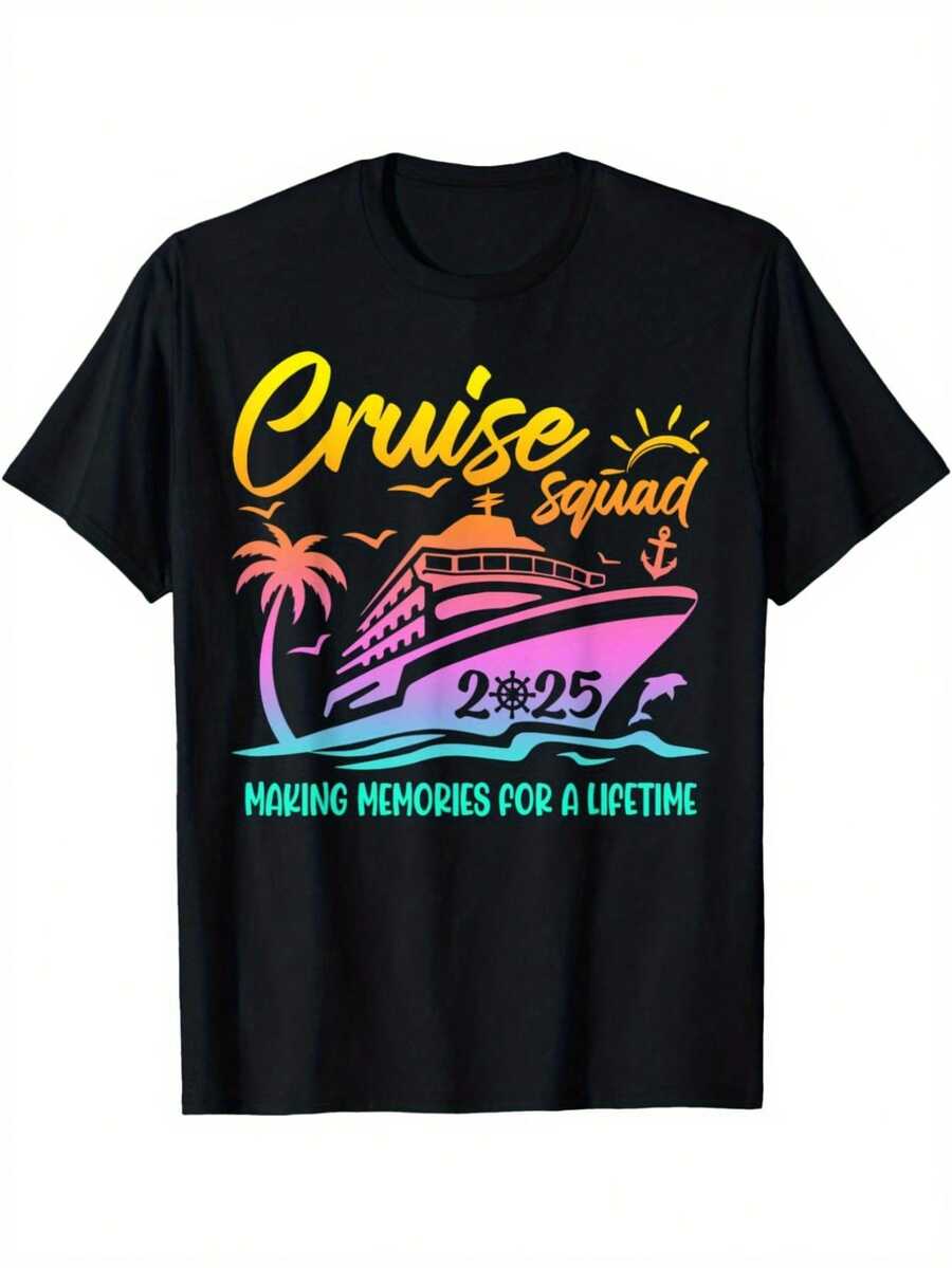 Camisetas a juego para vacaciones de familia y amigos "Summer Style Cruise Squad 2025" - Algod￳n c￳modo, camisetas casuales de manga corta y cuello redondo con estampado de crucero para hombre, camisetas de crucero