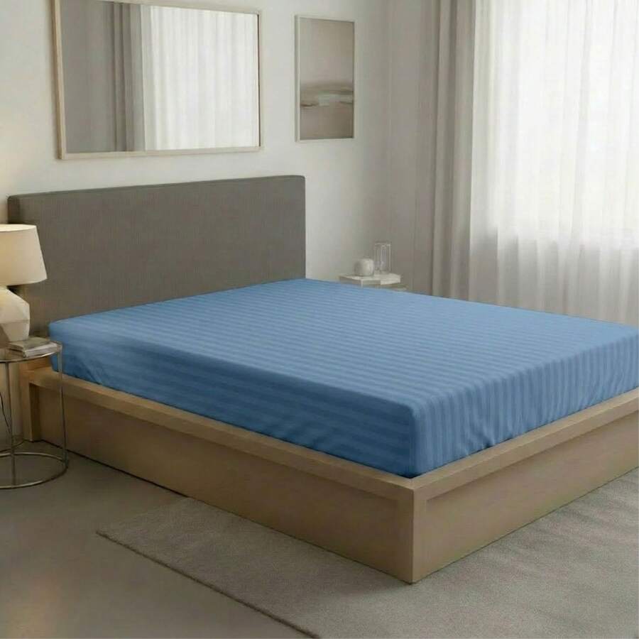 Fitted Sheet With Elastic All Around The Bottom, Cotton-Like Feel, Soft And Cool, Ideal For Spring, Available In Twin, Full, Queen, And King Sizes, Variety Of Colors, Perfect For Modern Bedrooms, Breathable And Comfortable For All Seasons - 寶藍色 - 查看 1