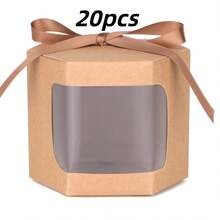 Hộp quà tặng hình lục giác có nắp đậy, 10 chiếc/20 chiếc/gói, có cửa sổ trưng bày, thích hợp đựng quà tặng, đồ thủ công, bánh ngọt, kẹo, hộp quà sinh nhật, tiệc cưới. - da bò - Xem 11