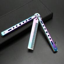 1pc Fashionable & Practical Butterfly Shaped Folding Comb, Portable Design, Durable Teeth, Long-Lasting Handle, Easy To Use, Made Of Premium Stainless Steel. Available In 4 Colors - Multicolor - View 2