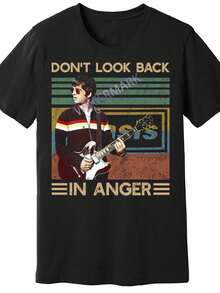 Camiseta de hombre Oasis Band<No mires hacia atrás con ira> con diseño de música vintage, camiseta casual negra de manga corta, corte regular, adecuada para todas las estaciones, ropa para fanáticos de la música, estilo vintage, cuello redondo, unisex. - Negro - Ver 1