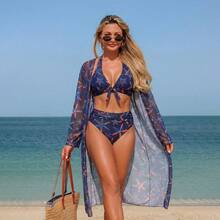 Nuevo conjunto de traje de baño de tres piezas, sexy y a la moda, bikini estampado multicolor popular. - Patrón 10 - Ver 12
