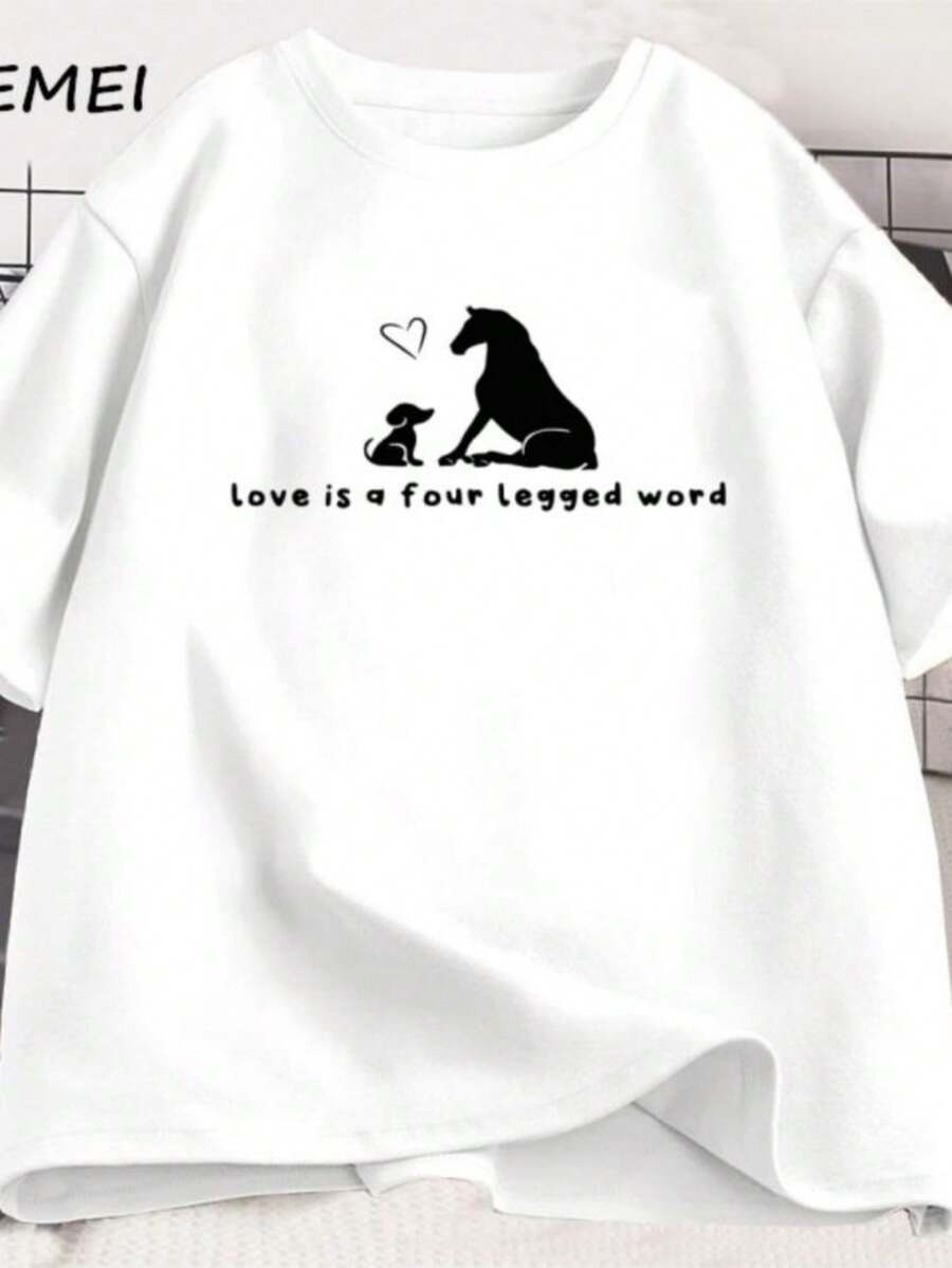 blusas para mujer Love Is A Four Legged Word T-Shirt Men Women Funny Horse Dog Lover Pet T Shirt Print Man Cool Loose O-neck Tops Streetwear - Blanco - Ver 1