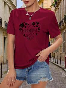 Camiseta de diseñador para mujer en estilo Y2K con motivos de "abuela" y corazones, y estampados florales - Top de manga corta de corte ajustado, ropa casual de verano, tela elástica lavable a máquina (antiarrugas), adecuada para uso casual y para combinar con otras prendas. NZCA - Rojo - Ver 5