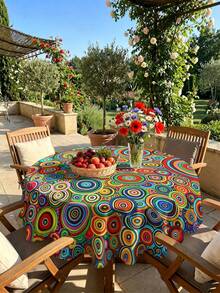 1/2 piezas Mantel, Mantel con patrón de círculos concéntricos multicolor, hecho de fibra de poliéster, adecuado para cocina, comedor, mesa de café, mesa de comedor, picnic, camping, decoración de granja campestre, disponible en forma cuadrada o redonda, protección para la mesa, decoración navideña, aplicable en múltiples escenarios - Multicolor - Ver 9