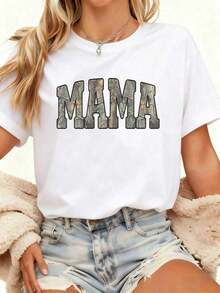 Women's Short-Sleeved T-Shirt With A Round Neck And Casual Print, A  Resort Style-Your Everyday Essential. Printed T-Shirt, Women's Tops, Summer Vacation. Mother's Day Gift Women's T-Shirts - 白色 - 查看 7