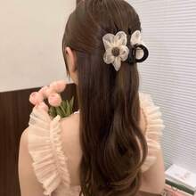 2pcs/Set Ethereal Mesh Floral Hair Clips + Rhinestone Flower Hair Claws, Damage-Free Slouchy Hairstyling Tools, Suitable For Daily Office, Home, Date, Commute For Gentle Elegant Women,Hair Bun Maker,Pins For Hair - Multicolor - View 3