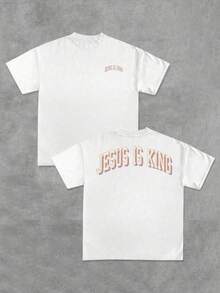 Camiseta de Hombre Casual con Estampado de Doble Cara 'Jesus Is King', 220g, 100% Algodón, Diseño Religioso - Negro - Ver 6