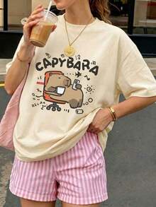 Nueva llegada de verano, camiseta de manga corta de, casual y de moda simple, blusa versátil y elegante para mujeres Ropa deportiva estilo Y2K, cuello redondo, 100% algodón, tejido suave, manga corta. - Albaricoque - Ver 6