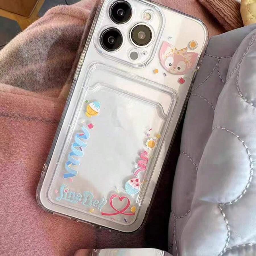 Disney 迪士尼 LinaBell 卡包透明手机壳,可爱卡通印花透明防震保护套,适用于 11/12/13/14/15/16/17、Pro、Pro Max、Plus,以及 X/XR/XS Max - 無色 - 查看 1