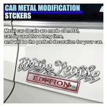 2PCS 3D Metal We The People Car Emblem Sticker - Self-Adhesive Raised Tailgate Badge Decal For Car Fenders - Personalized Auto Body Embossed Decorative Decal - Easy Installation, Durable, Weatherproof, Silver Finish - Silver/Red - View 4