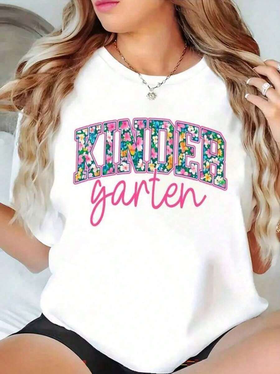 Camiseta para Maestro de Jardín de Infancia, Camiseta para Maestro de Jardín de Infancia, Camiseta para Equipo de Jardín de Infancia, Camiseta de Regalo de Agradecimiento para Maestros de Regreso a Clases, Camiseta Estampada.Ropa de verano para mujer, ropa de vacaciones para mujer, elegante, transpirable y cómoda.