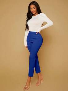 Pantalones unicolor de talle alto - azul real - Ver 5