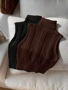 Conjunto de 2 piezas de top de punto sin mangas de cuello alto informal - Multicolor 4 - Ver 3