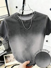 Camiseta de mujer de unicolor, cuello redondo, manga corta, casual, de verano - Multicolor 8 - Ver 6