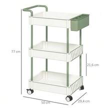 Rolling Serving Trolley With 3 Shelves And Hanging Basket, Kitchen Trolley Made Of Steel In White, Practical Storage Trolley With Handle - White - View 2