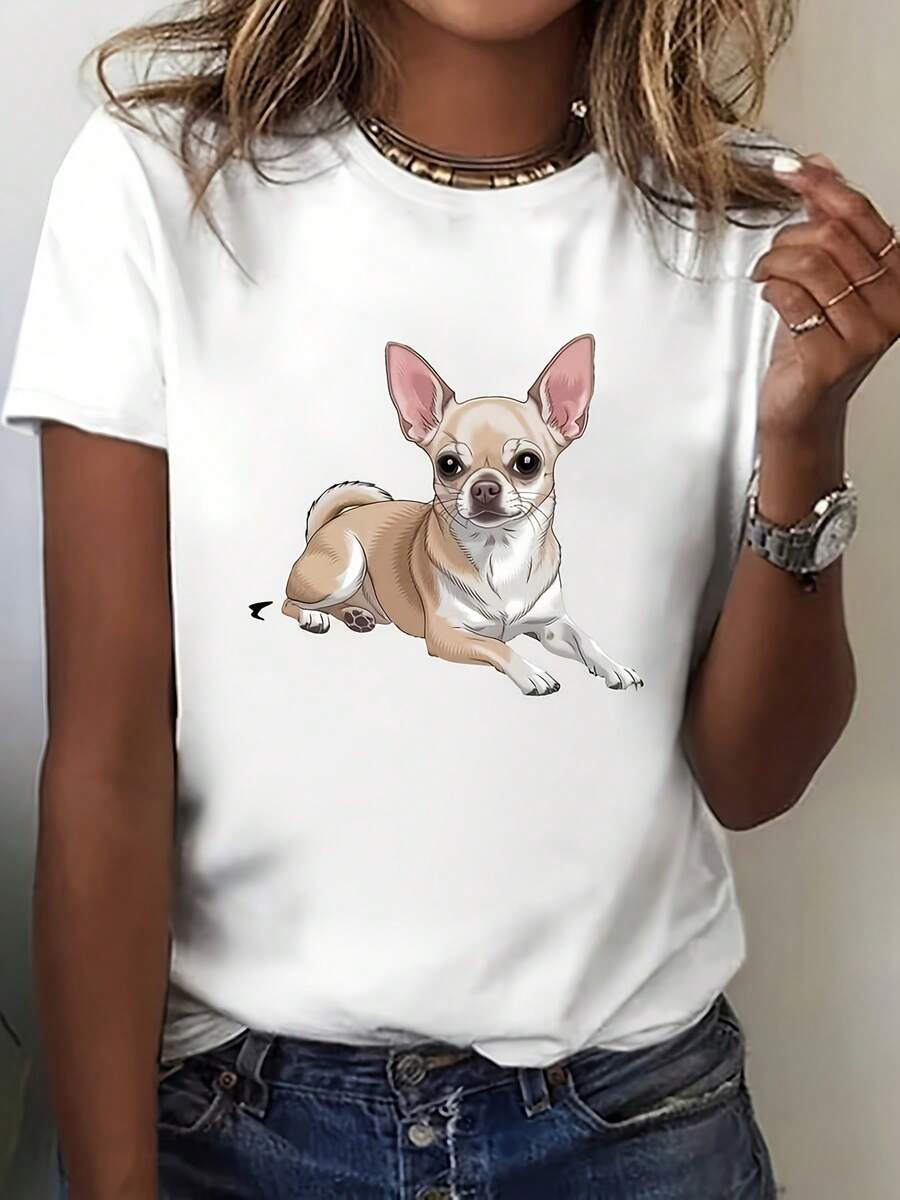 Camiseta Gráfica de Navidad para Mujer con Diseño de Cachorro - Regalo Ideal - Blanco - Ver 1