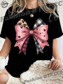 Una camiseta de manga corta para mujer, moderna, a la moda, retro, casual y holgada, adecuada para actividades al aire libre en primavera y verano, con estampado de lazo y corazón - top casual de manga corta y corte holgado, adornado con lazos decorativos, diseño de cuello redondo adecuado para el uso diario en primavera y verano, tela cómoda ideal para conjuntos del Día de San Valentín y tanto para ocasiones casuales como formales - lavable a máquina.blusas para mujer,blusas casuales para dama,tops,, mujer premium,y2k,playeras de mujer curvy,ofertas y liquidaciones ropa mujer,playeras deportivas para mujer,,playeras de hombre, mujer,blusas>elegante DARE - Negro - Ver 8
