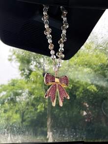 Creative Artificial Rhinestone Bow Pendant, Car Rearview Mirror Decorative Charm, Car Hanging Ornament, Car Interior Decor, Car Accessories For Women, Holiday Gift - Bow - View 3