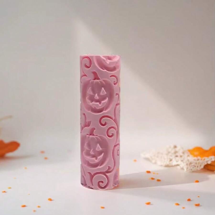 Pumpkin Lantern Vine & Gourd Pattern Clay Relief Texture Roller – DIY Pottery Craft Rolling Pin Tool For Polymer Clay, Ceramic Art, Fondant, Cookie Dough, Soft Clay Embossing Perfect For Halloween Tiles, Autumn Projects, Spooky Garden Art - Pumpkin Lantern Vines Pink - View 1