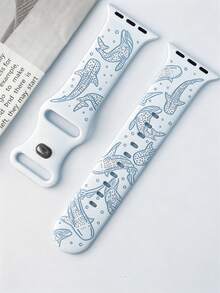 1 chiếc dây đeo đồng hồ silicon khắc hình sinh vật biển dành cho nữ, tương thích với Apple Watch 38/41/40/44/42/45/49mm (S10 42mm/46mm), dây đeo thể thao mềm mại thay thế cho I Watch Ultra 2/S10/SE/9/8/7/6/5/4/3/2/1, phụ kiện thời trang độc đáo chủ đề đại dương. - Trắng Xanh - Xem 2