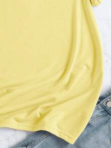 Camiseta de Mujer Nueva y a la Moda 2026 con Estampado de Letras Españolas, Camiseta Casual de Primavera Verano, Cuello Redondo, Manga Corta, Camiseta Deportiva, Top de Mujer PEHB - Amarillo - Ver 4