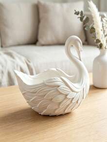 Realistic Swan-Shaped Tableware Storage Tray, Elegant White Minimalist Storage Tray, Suitable For Storing Jewelry, Tableware, Office Supplies, Cosmetics And Other Daily Items, Suitable For Kitchen Countertop, Entryway, Bedroom Vanity, Minimalist Home Decor Centerpiece | Nordic Style White Swan Storage Box, Feather Texture Decorative Bowl - View 7