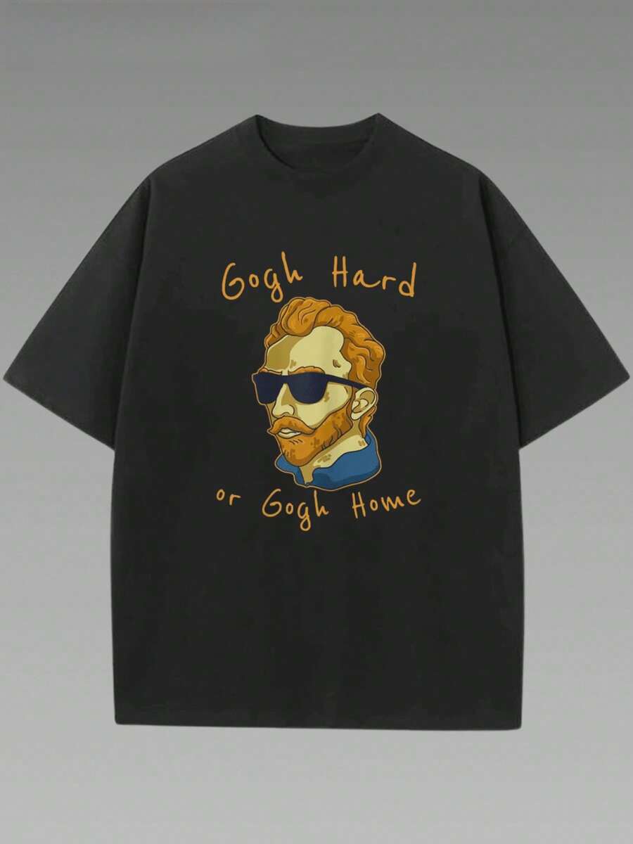 Camiseta de Algodón Payeah con Diseño Divertido de Vincent Van Gogh - Negro - Ver 1