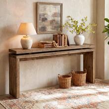 FINMIND Solid Wood Console Table, 63-Inch Farmhouse Sofa Table For Behind Couch, Wood Console For Entryway, Hallway, Living Room, Rustic Brown - 鄉村棕色 - 查看 1