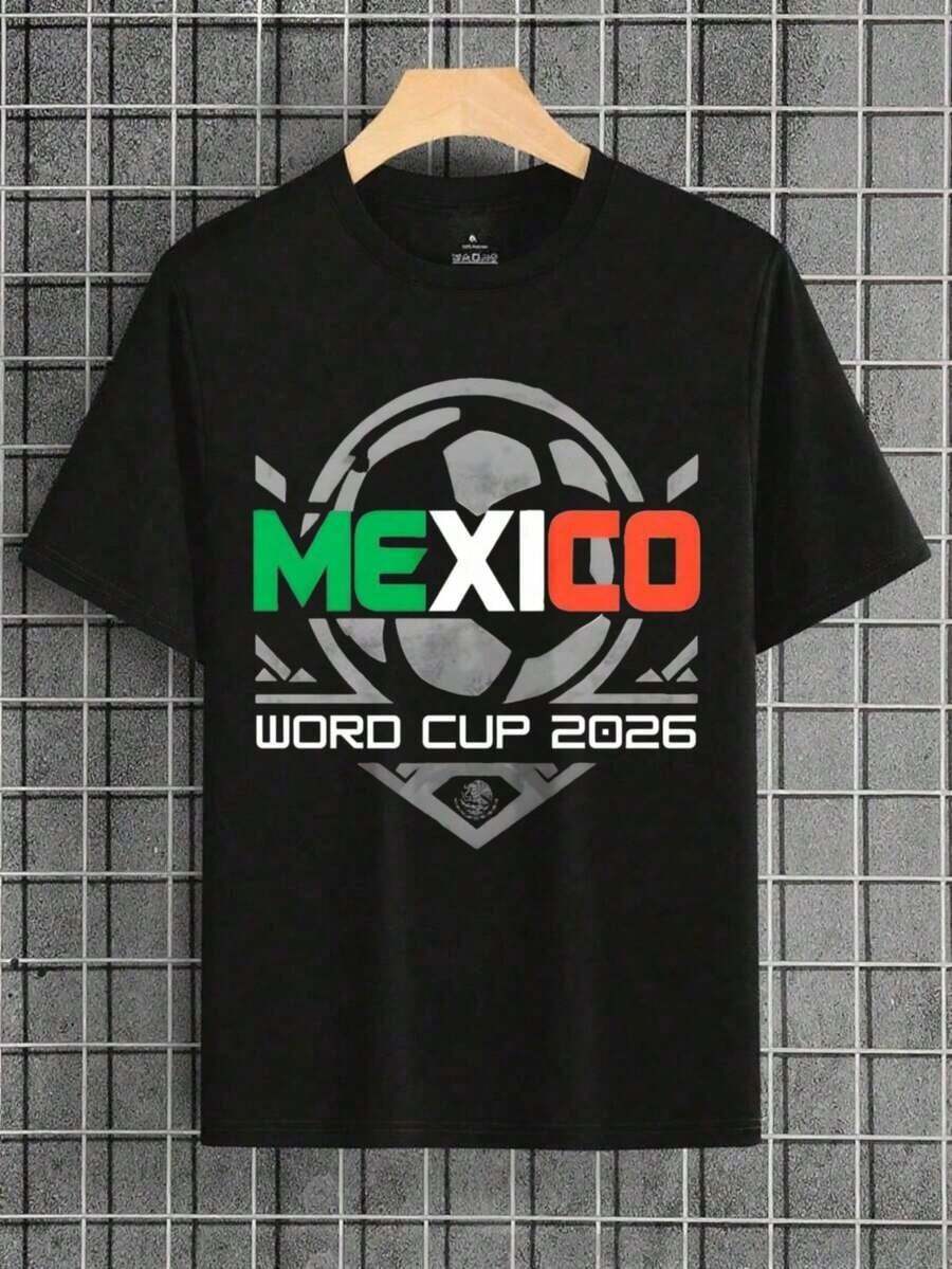 Camiseta de la Copa Mundial 2026 con los Colores de la Bandera Mexicana | Camiseta de Fanático del Fútbol de México - Gran Regalo para Entusiastas, Camiseta Unisex, Camiseta Y2K, Camiseta de Moda Urbana - Negro - Ver 1