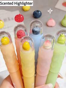 3pcs Random Fruit Scented Soft Tone Highlighter Pen Set - Soft Aesthetic Colors, Slanted Tip, Quick-Drying Non-Bleeding Ink, Perfect For Stress Relief Journaling, Decoration And Planning - Fruit - View 2