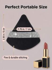6pcs Diamond Triangle Powder Puff, Soft Velvet Makeup Sponge, Rhinestone Cosmetic Puff, Washable Setting Powder Puff, Pink/Black - Multicolor - View 3