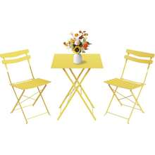 GarveeLife 3 Piece Patio Bistro Set, Folding Patio Bistro Table And Chairs Set Of 2, Outdoor Patio Furniture Set, Metal Structure, No Assembly Need, For Balcony Yard Garden, Black - Yellow - View 10