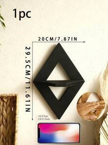 1pc Natural Wood Rhombus Wall Mounted Floating Shelf, Rustic Geometric Design, Suitable For Boho Home Decor, Can Be Used As Decoration Display Rack In Living Room, Bedroom And Office - Unique Plant And Small Item Storage Solution - Multicolor - View 14