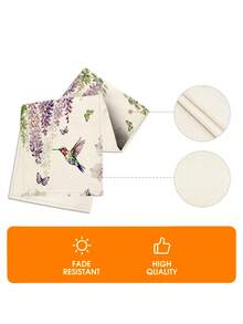 1 Pc Wisteria Hummingbird Tulip Lily Printed Linen Table Runner Farmhouse Style Rectangular Heat Resistant Table Decor For Spring Easter Kitchen Dining Party - Pink - View 7