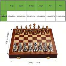 Easytoday Luxury 11.81 Inch Wooden Chess Board Set With Weighted Zinc Alloy Chess Pieces, Portable Foldable Chess Board, Ideal Gift For Halloween, Thanksgiving, Christmas - Gold - View 3