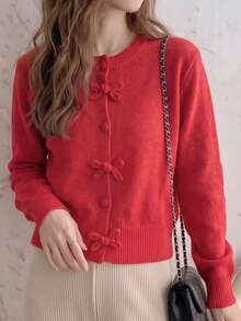 JIANHU Spring Butterfly Knit Cardigan, Short Design, Suitable For Petite Figure, Elegant Versatile, Create Fashionable Look - Red - View 11