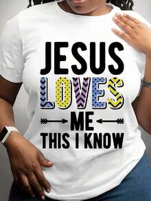 100% algodón, camiseta de mujer, camiseta de talla grande, camiseta con estampado de la frase "Jesus Loves Me This I Know" para mujer, ropa casual, atuendo para la iglesia. - Blanco - Ver 8
